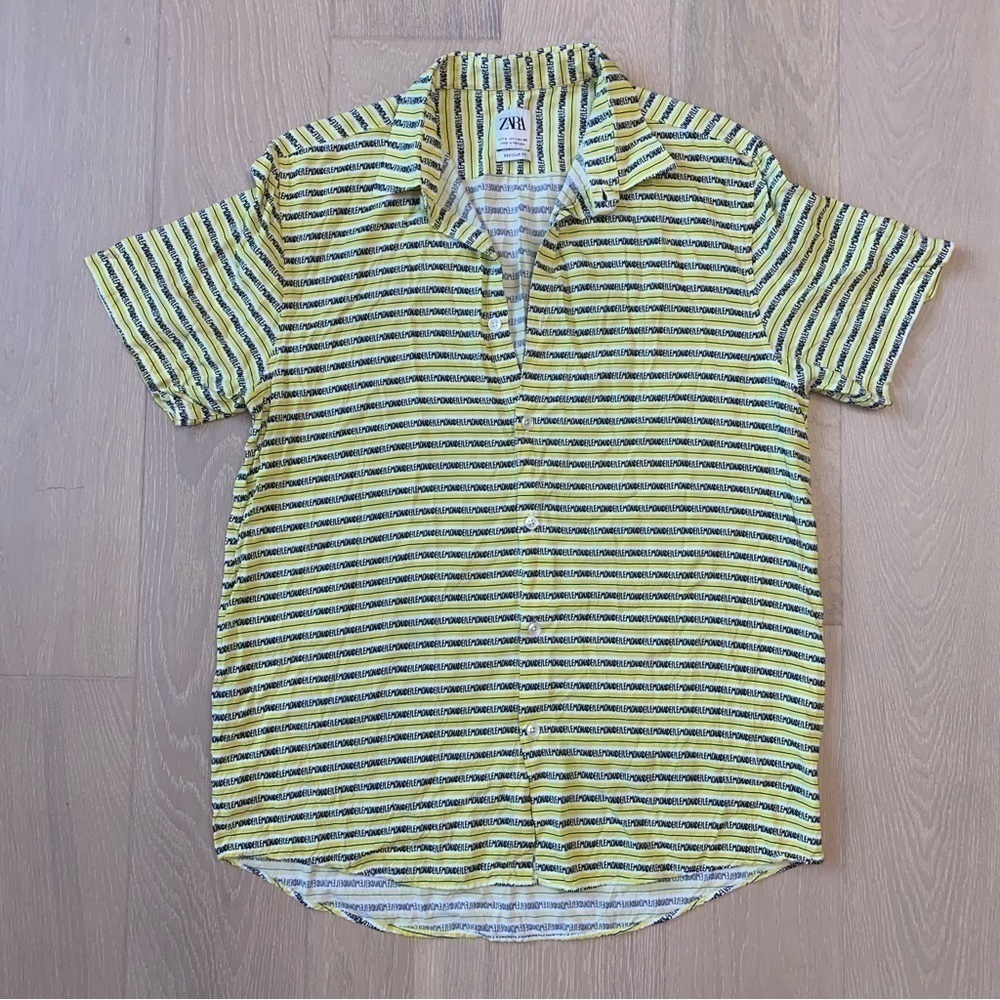 ZARA Slogan Print Button Down Short Sleeve. Men’s large - Picture 10 of 10